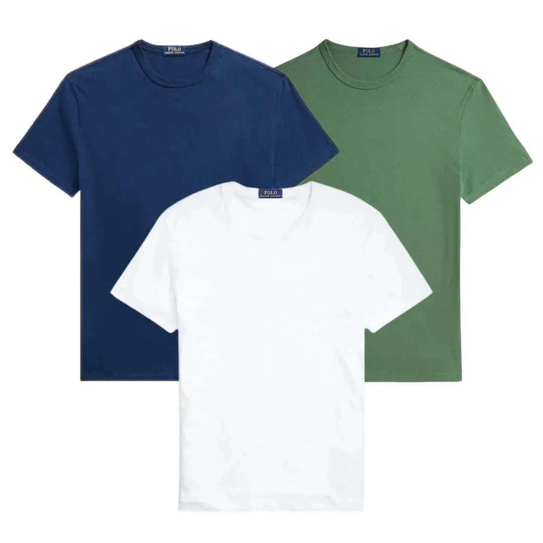 3er-Pack – Slim-Fit-Baumwoll-T-Shirts für Herren Vantineri MARINEBLAU • GRÜN • WEISS S 