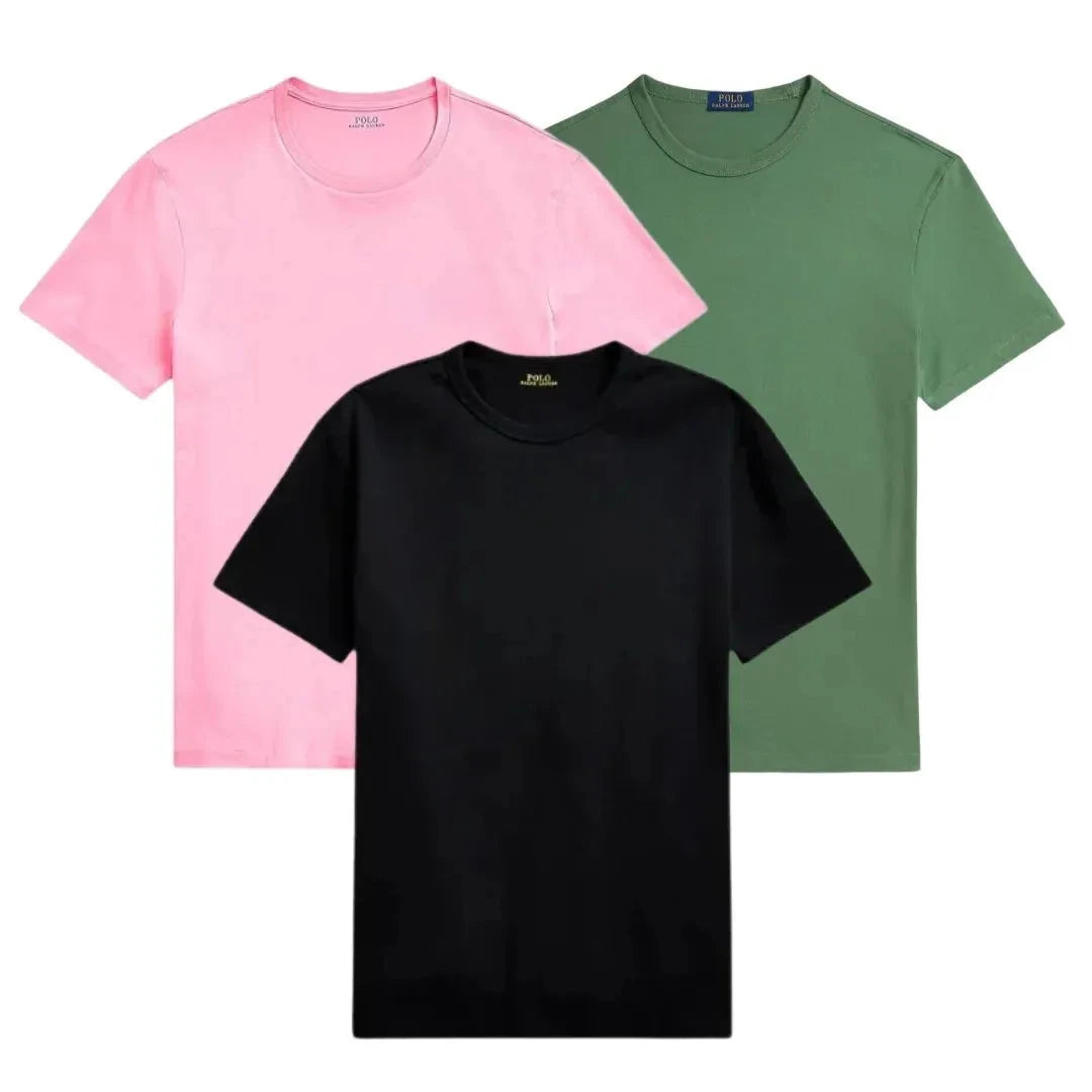 3er-Pack – Slim-Fit-Baumwoll-T-Shirts für Herren Vantineri ROSA • GRÜN • SCHWARZ S 