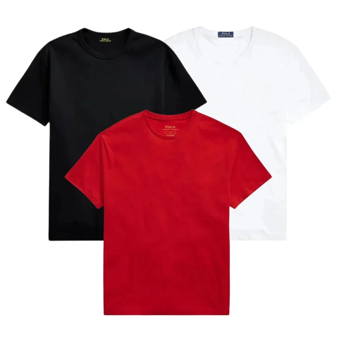 3er-Pack – Slim-Fit-Baumwoll-T-Shirts für Herren Vantineri SCHWARZ • WEISS • ROT S 