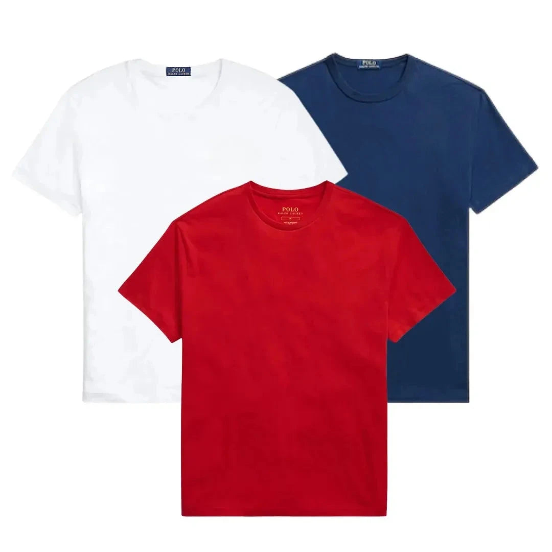 3er-Pack – Slim-Fit-Baumwoll-T-Shirts für Herren Vantineri WEISS • MARINEBLAU • ROT S 