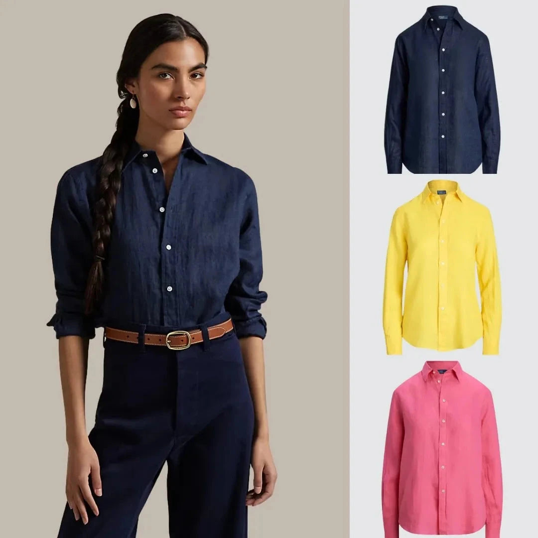 Kaufen Sie 1, erhalten Sie 3! Klassisches Leinenhemd Vantineri Blau - Gelb - Rosa S 