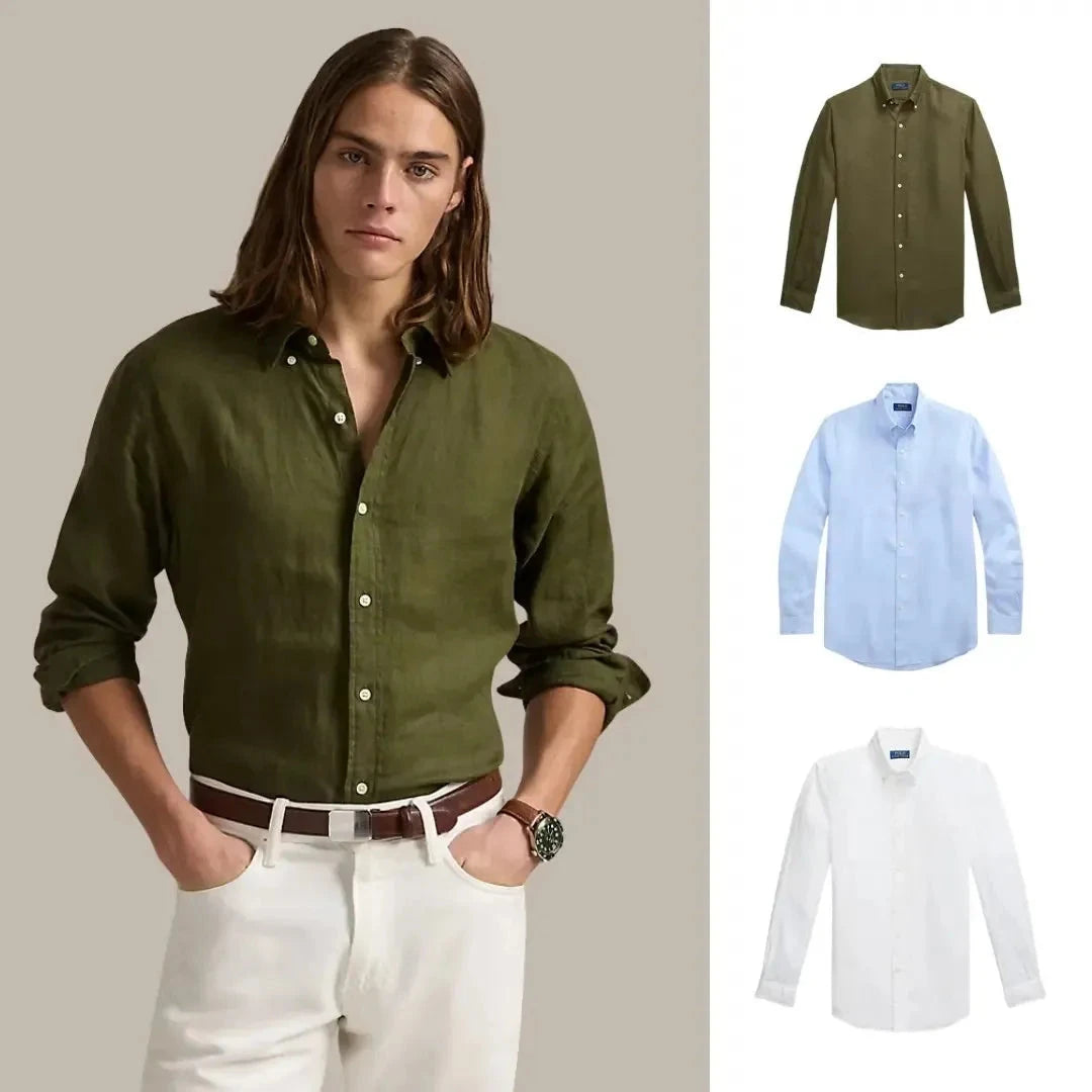 Kaufen Sie 1, erhalten Sie 3 – Klassisches Leinenhemd Vantineri Olivgrün • Keramikweiß • Klassisches Blau S 