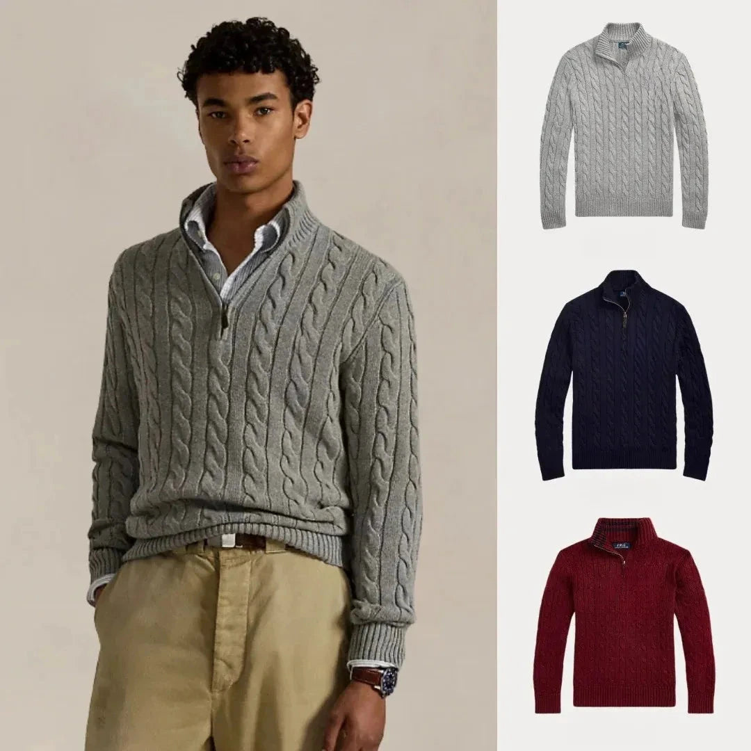 Kaufen Sie 1, erhalten Sie 3 – Winterset Baumwollstrickpullover mit Zopfmuster und Reißverschluss | SWT Vantineri 