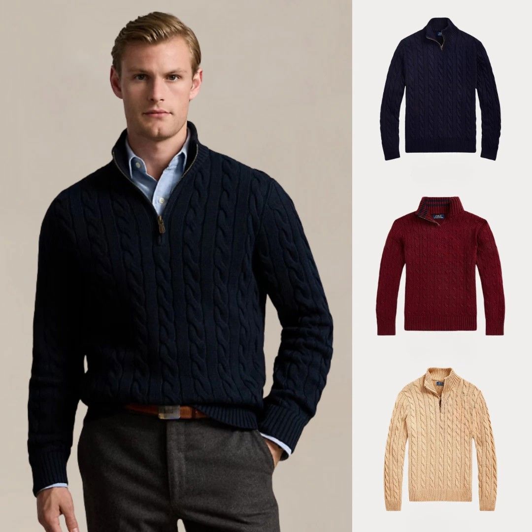 Kaufen Sie 1, erhalten Sie 3 – Winterset Baumwollstrickpullover mit Zopfmuster und Reißverschluss | SWT Vantineri Marineblau • Burgunderrot • Beige S 