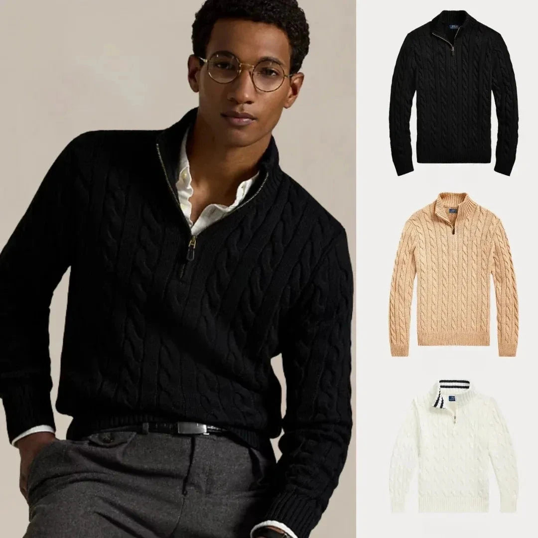 Kaufen Sie 1, erhalten Sie 3 – Winterset Baumwollstrickpullover mit Zopfmuster und Reißverschluss | SWT Vantineri SCHWARZ • BEIGE • WEISS S 