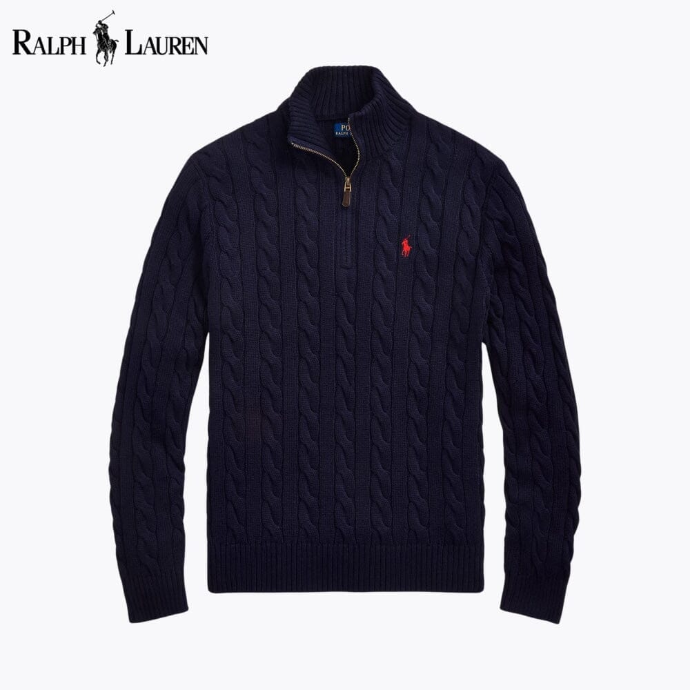 RL Chunky Cable-Knit Cotton Quarter-Zip Sweater Ralph Lauren Vantineri Blue Navy S 
