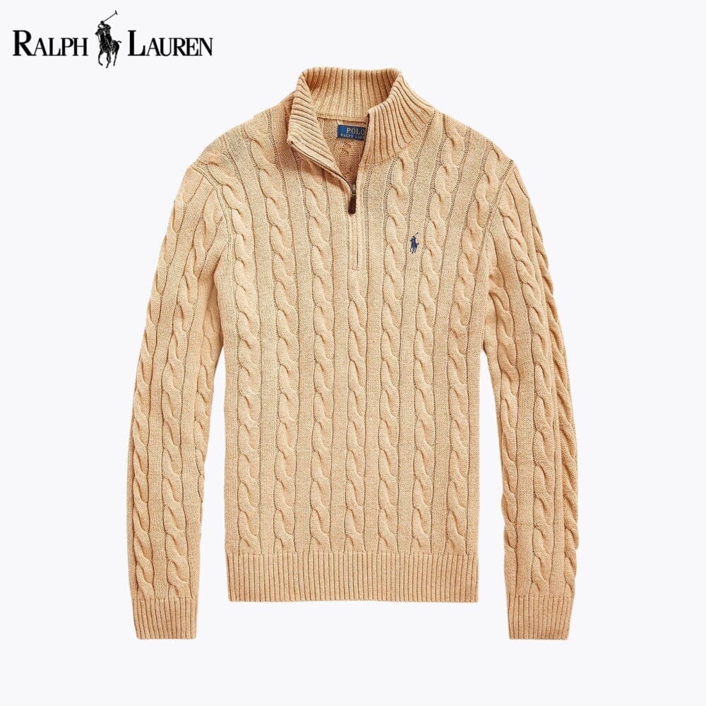 RL Chunky Cable-Knit Cotton Quarter-Zip Sweater Ralph Lauren Vantineri Camel S 