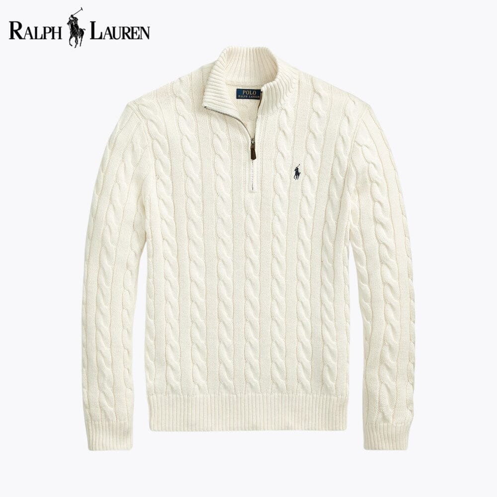 RL Chunky Cable-Knit Cotton Quarter-Zip Sweater Ralph Lauren Vantineri Cream S 