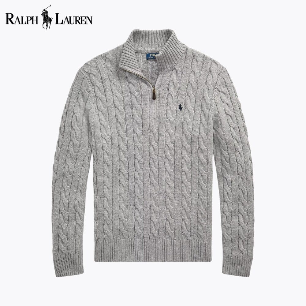 RL Chunky Cable-Knit Cotton Quarter-Zip Sweater Ralph Lauren Vantineri Grey S 