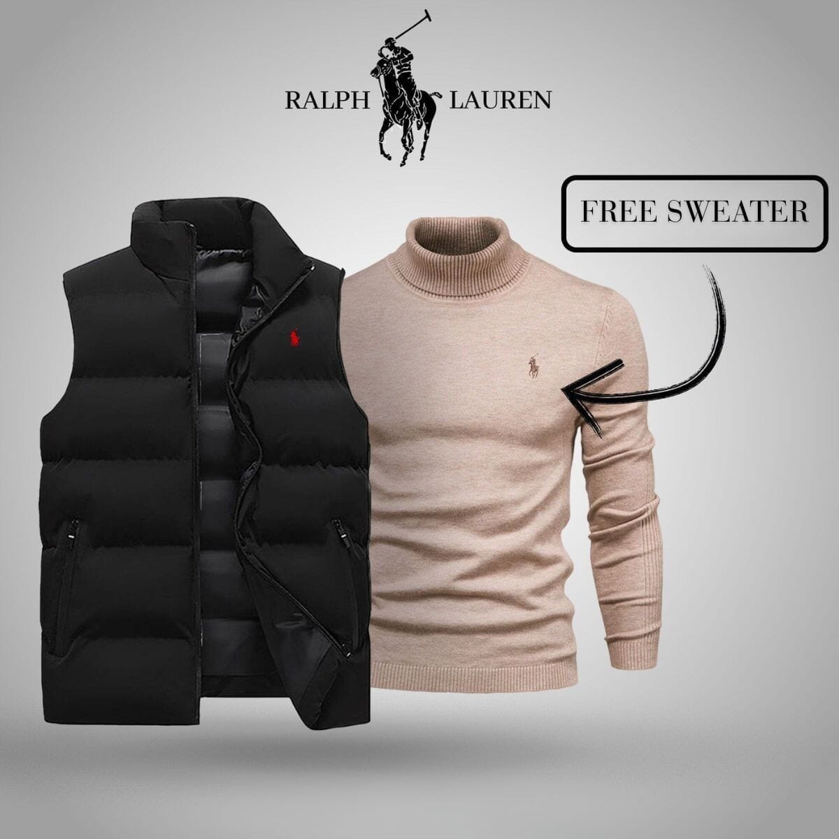 RL Vest + Exclusive Free Sweater (CLEARANCE) Ralph Lauren Vantineri Black Beige M
