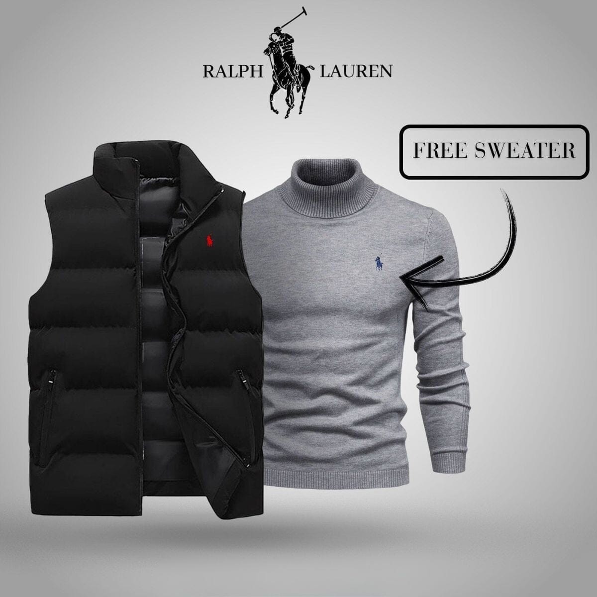 RL Vest + Exclusive Free Sweater (CLEARANCE) Ralph Lauren Vantineri Black Gray M