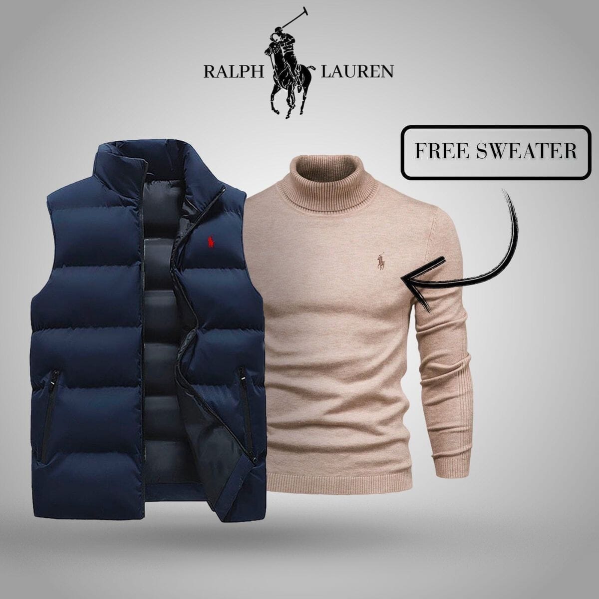 RL Vest + Exclusive Free Sweater (CLEARANCE) Ralph Lauren Vantineri Blue Beige M