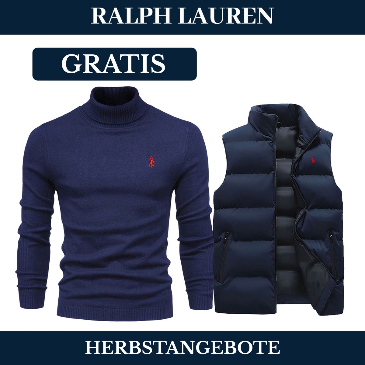 RL Weste + Gratis-Pullover (LAGERRÄUMUNG) Ralph Lauren Vantineri Blau Blau M
