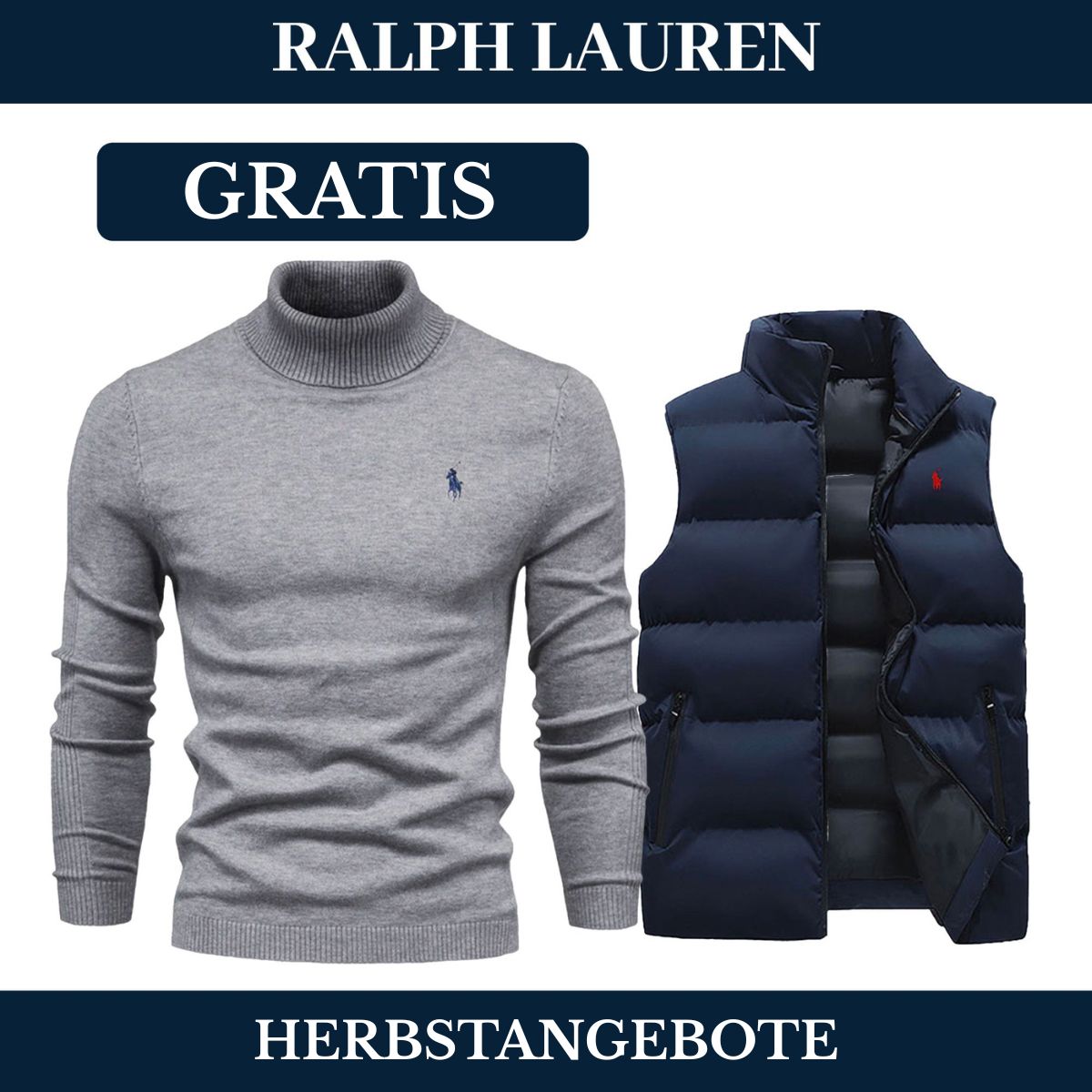 RL Weste + Gratis-Pullover (LAGERRÄUMUNG) Ralph Lauren Vantineri Blau Grau M