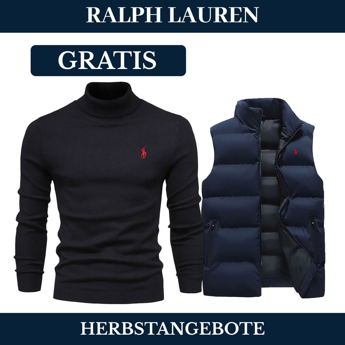 RL Weste + Gratis-Pullover (LAGERRÄUMUNG) Ralph Lauren Vantineri Blau Schwarz M