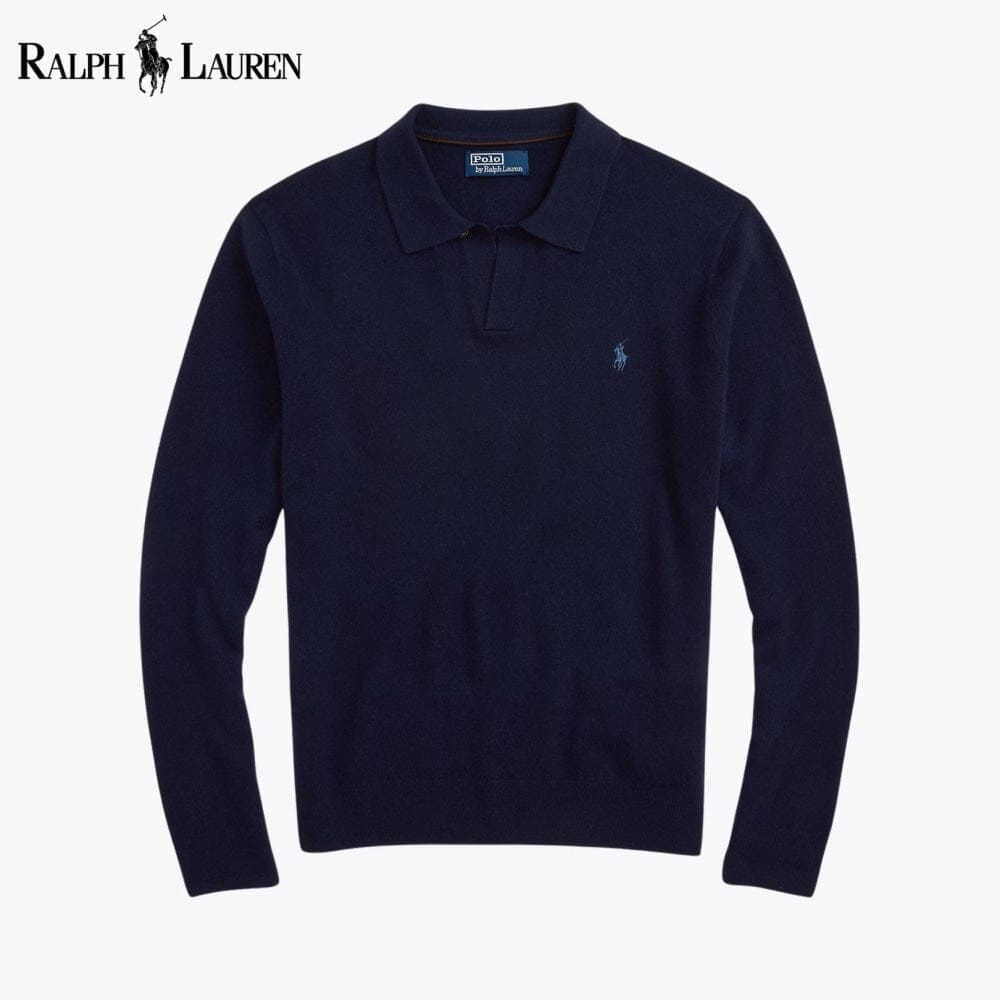 RL Wool Johnny-Collar Sweater Ralph Lauren Vantineri Blue Navy S 