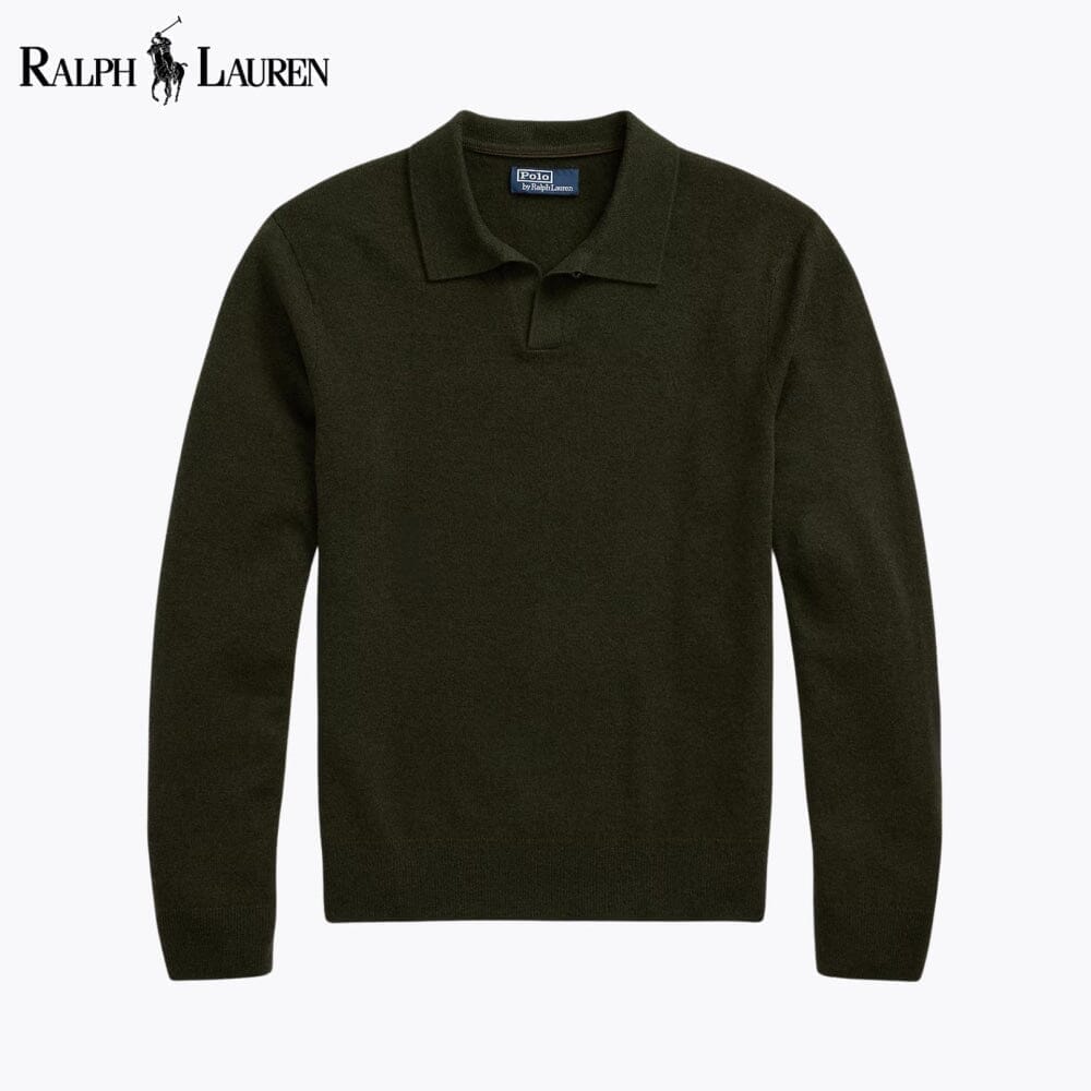 RL Wool Johnny-Collar Sweater Ralph Lauren Vantineri Leaf Green S 