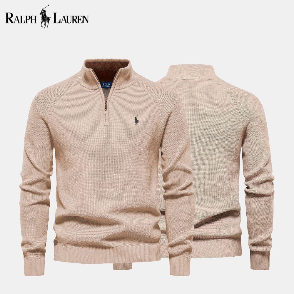 RL Zip Cable-Knit Wool Knit Sweater Ralph Lauren Vantineri Beige S 