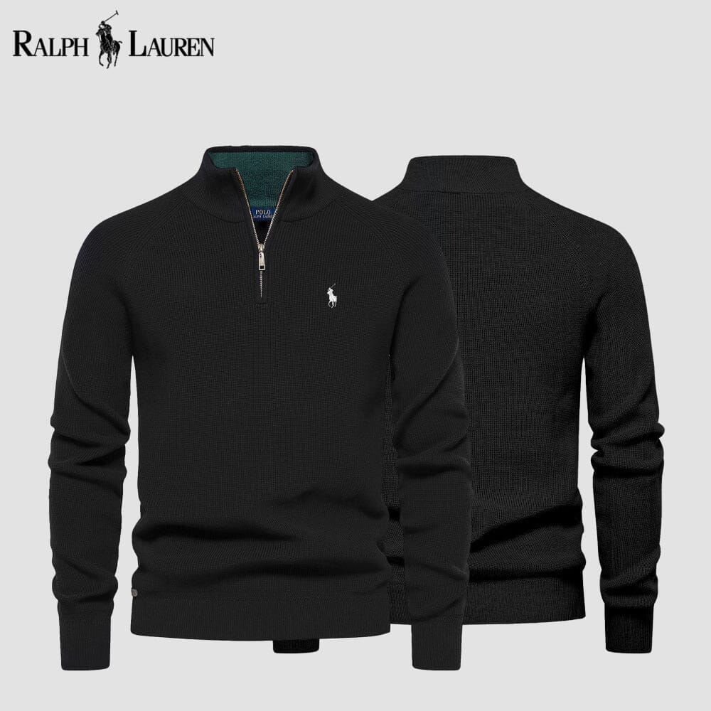 RL Zip Cable-Knit Wool Knit Sweater Ralph Lauren Vantineri Black S 