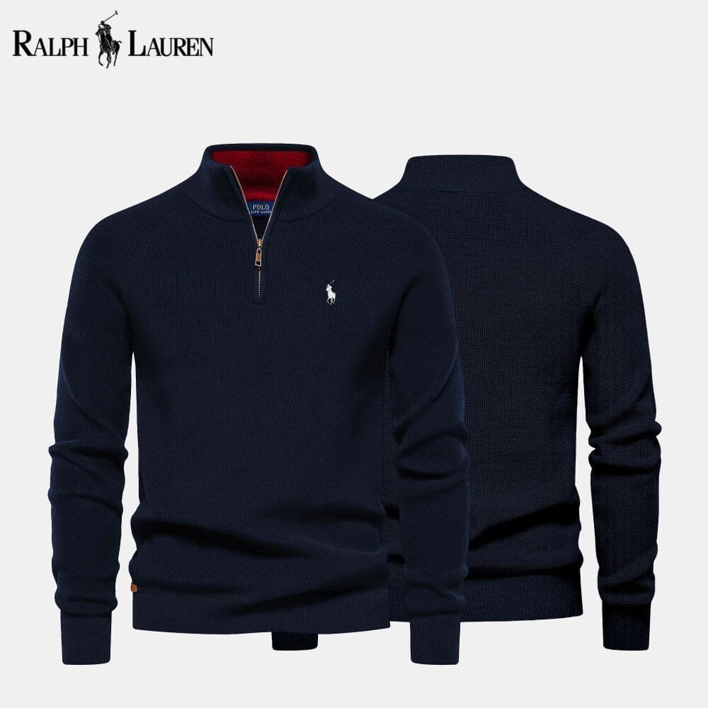 RL Zip Cable-Knit Wool Knit Sweater Ralph Lauren Vantineri Blue S 